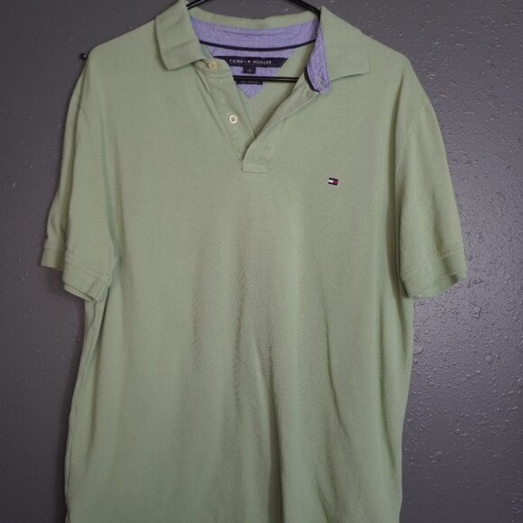 Tommy Hilfiger Mens Lime Green Custom Fit Short Sleeve Collared Polo Size Large - Picture 2 of 6